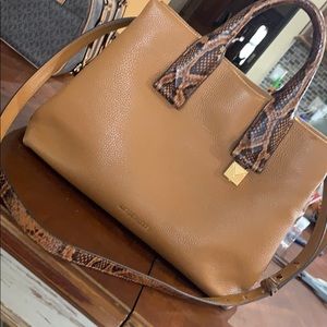 Large beige and black snakeskin pattern satchel